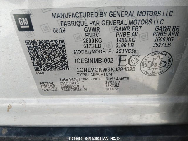 Chevrolet Traverse Lt 2019 1GNEVGKW3KJ294595 Image 11