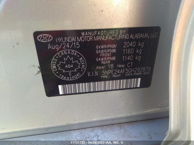 Hyundai Sonata 2.4l Gls 2016 5NPE24AF5GH292879 Image 11
