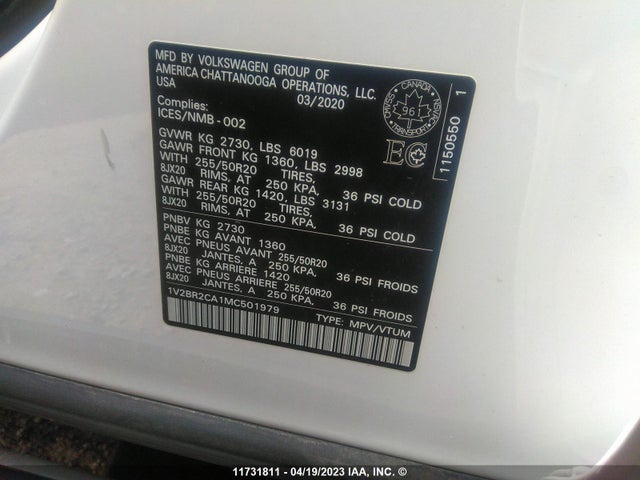 1V2BR2CA1MC501979 Volkswagen ATLAS SEL