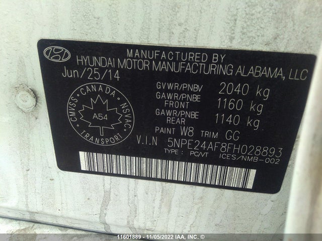 Hyundai SONATA SE 2015 5NPE24AF8FH028893 Image 10
