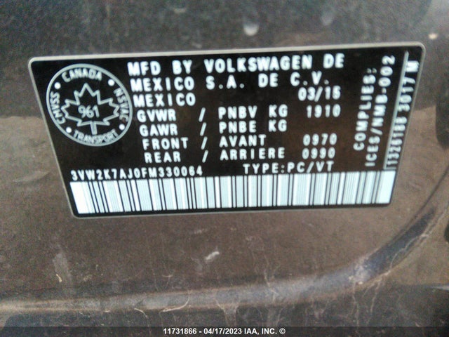 3VW2K7AJ0FM330064 Volkswagen JETTA S