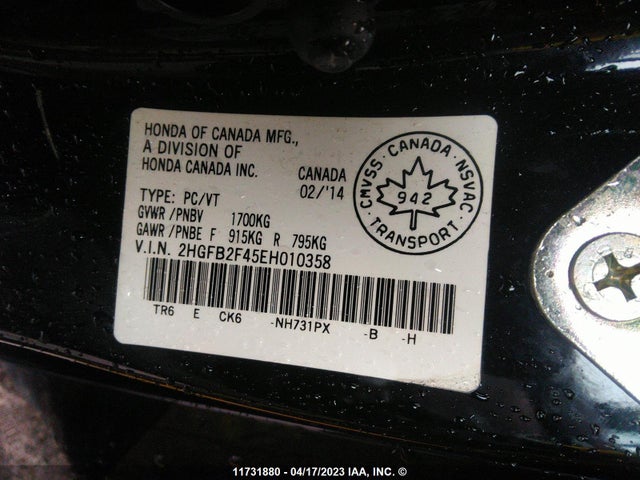 Honda Civic Sedan Lx 2014 2HGFB2F45EH010358 Image 11