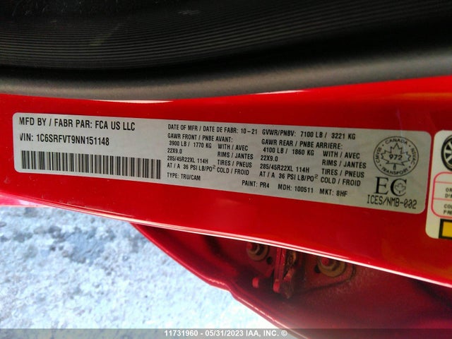 1C6SRFVT9NN151148 RAM 1500 Sport