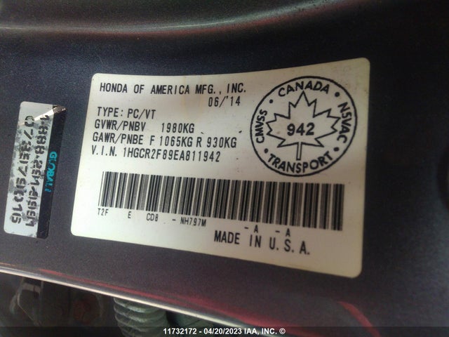 Honda ACCORD 2014 1HGCR2F89EA811942 Image 10