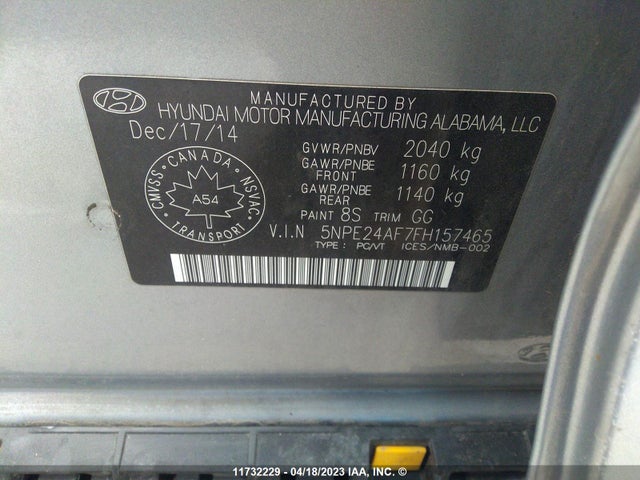 Hyundai Sonata 2.4l Gls 2015 5NPE24AF7FH157465 Image 10
