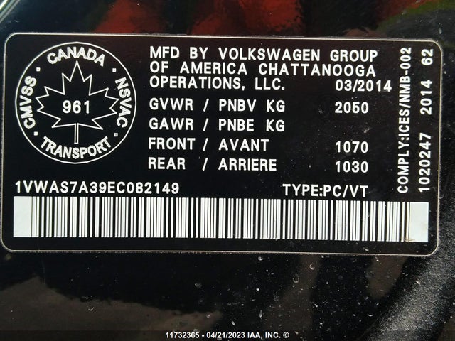 1VWAS7A39EC082149 Volkswagen PASSAT S