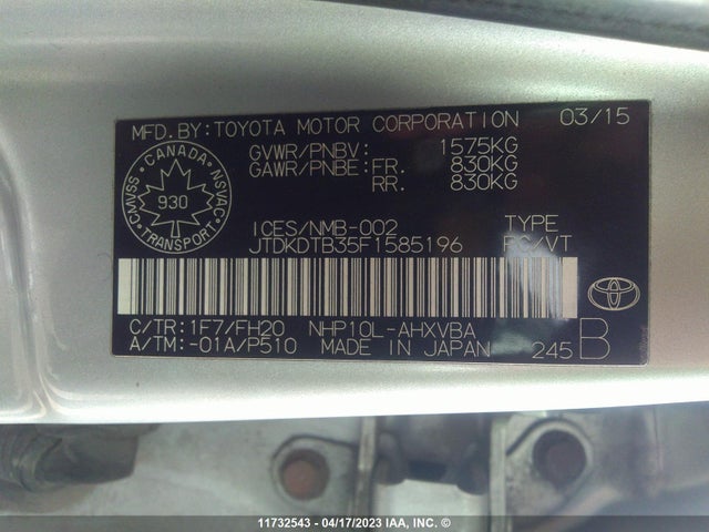 Toyota PRIUS C 2015 JTDKDTB35F1585196 Image 10