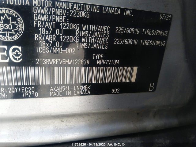 Toyota Rav4 Xle 2021 2T3RWRFV6MW123638 Image 9
