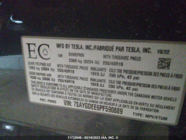 7SAYGDEE6PF590889 Tesla Model Y Long Range
