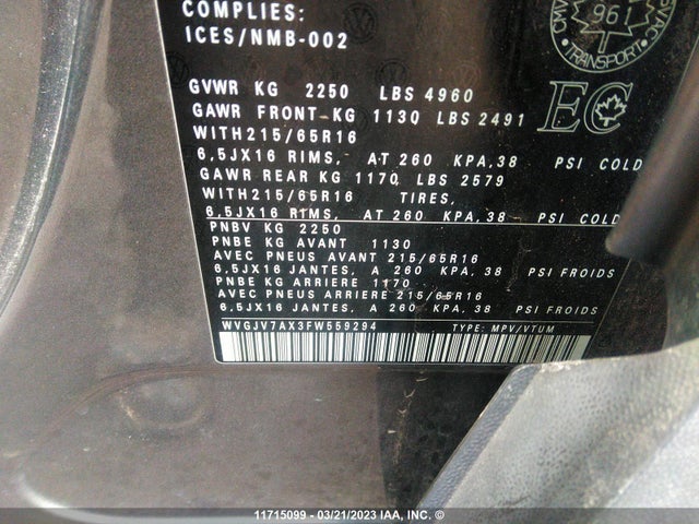WVGJV7AX3FW559294 Volkswagen Tiguan S/se/sel/r-line