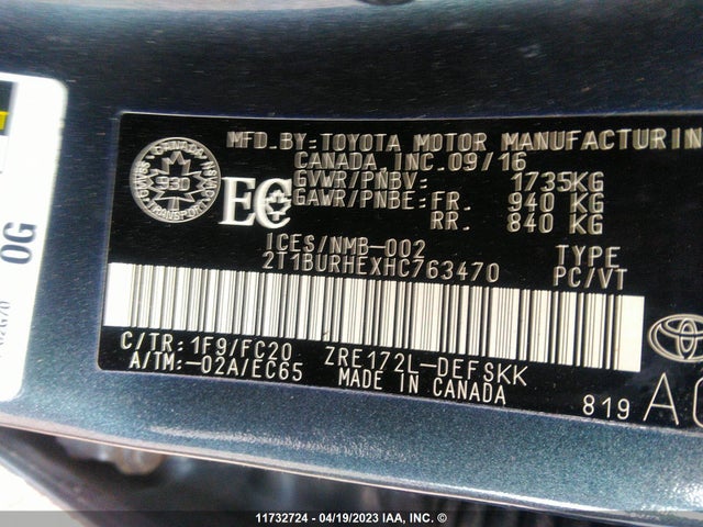 Toyota Corolla Ce/se/le 2017 2T1BURHEXHC763470 Image 11