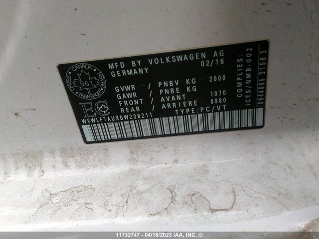 WVWLF7AUXGW238211 Volkswagen Golf R