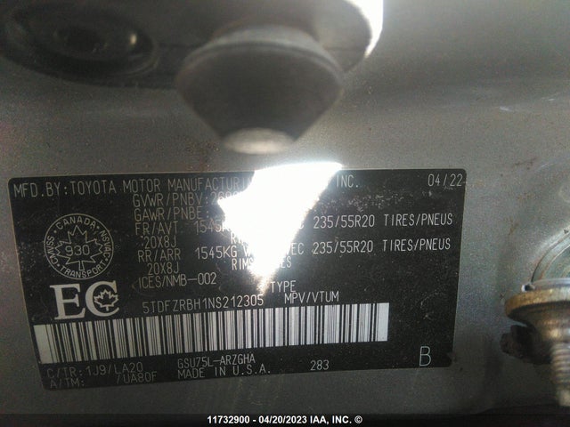 Toyota Highlander Platinum 2022 5TDFZRBH1NS212305 Image 9