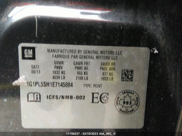 Chevrolet CRUZE LS 2014 1G1PL5SH1E7145884 Image 9