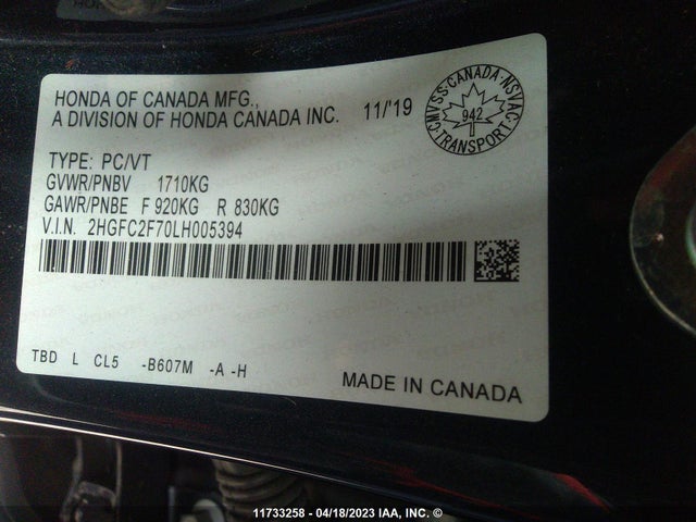 Honda Civic Sedan Ex 2020 2HGFC2F70LH005394 Image 9
