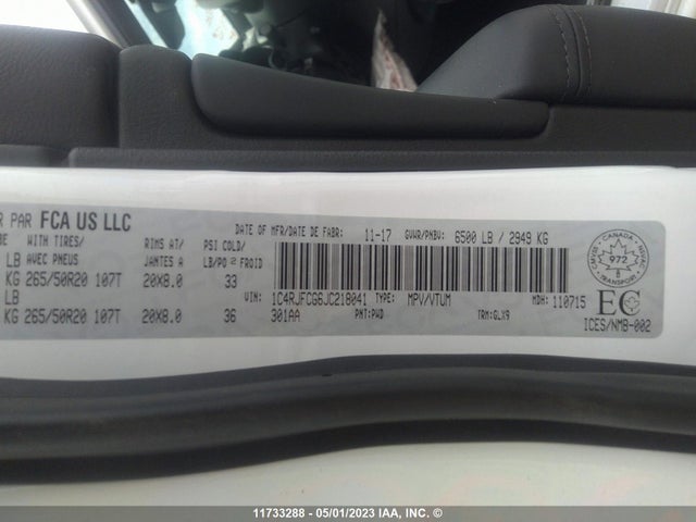 1C4RJFCG6JC218041 Jeep Grand Cherokee Overland