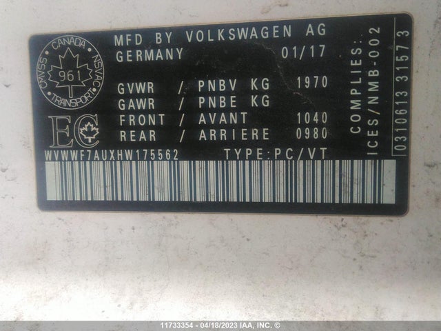 WVWWF7AUXHW175562 Volkswagen Golf R