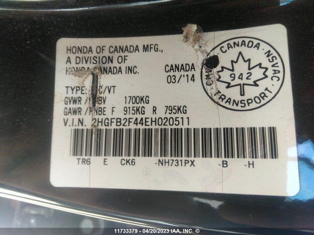 Honda Civic Sedan Lx 2014 2HGFB2F44EH020511 Image 10