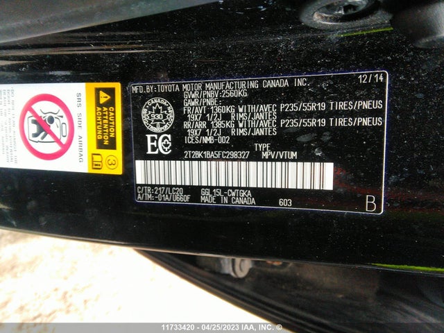 2T2BK1BA5FC298327 Lexus Rx 350/base/f Sport