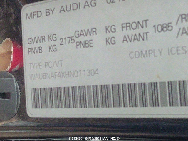 WAUBNAF4XHN011304 Audi A4 Progressiv