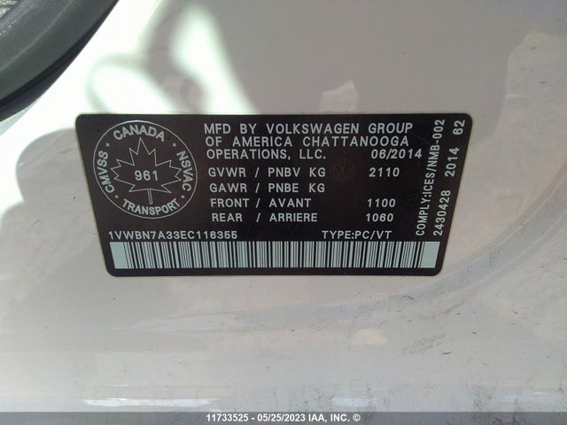 Volkswagen Passat Comfortline 2014 1VWBN7A33EC116355 Image 10