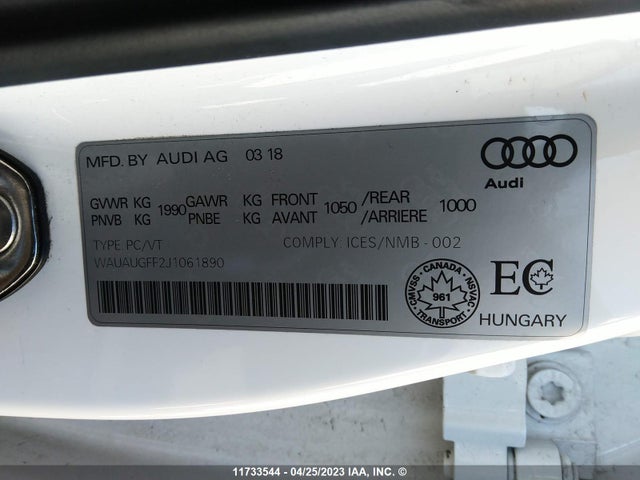 WAUAUGFF2J1061890 Audi A3 PREMIUM