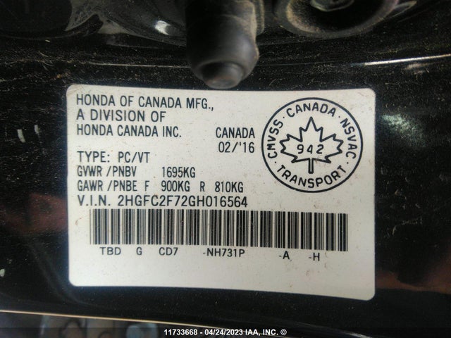 Honda Civic Sedan Ex 2016 2HGFC2F72GH016564 Image 9