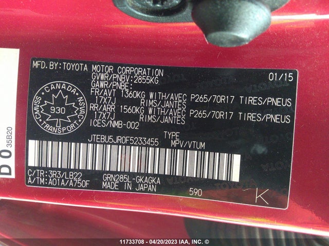 Toyota 4RUNNER SR5 2015 JTEBU5JR0F5233455 Image 10