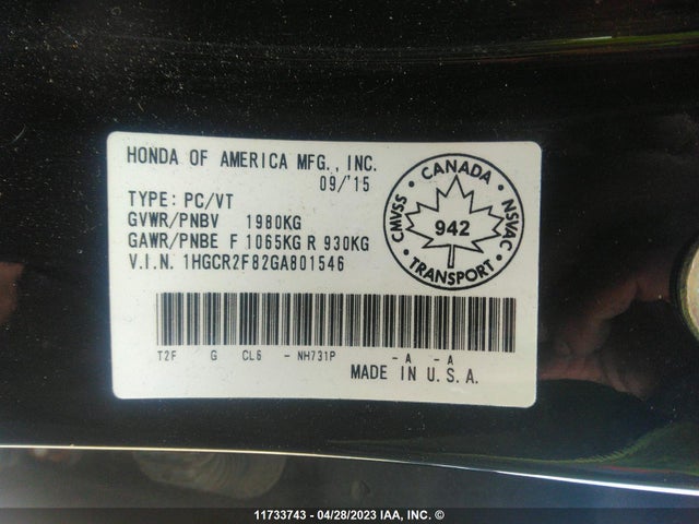 Honda ACCORD EXL 2016 1HGCR2F82GA801546 Image 11