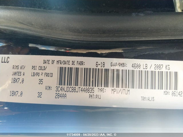3C4NJDCB8JT440835 Jeep Compass Limited