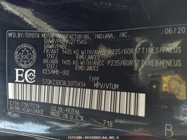 Toyota SIENNA LE 2020 5TDKZ3DC8LS075454 Image 9