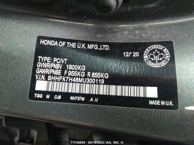 Honda CIVIC 2021 SHHFK7H48MU300119 Image 9