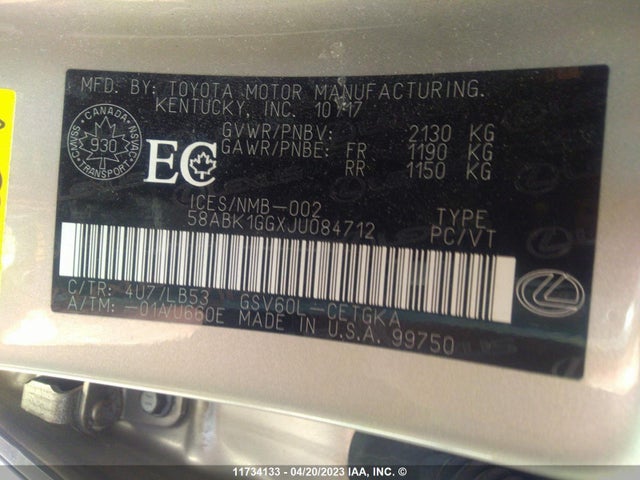 58ABK1GGXJU084712 Lexus ES 350
