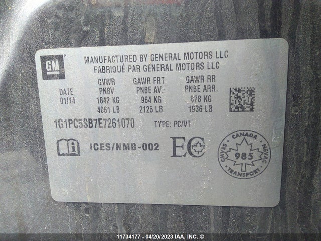 Chevrolet Cruze 1lt 2014 1G1PC5SB7E7261070 Image 9