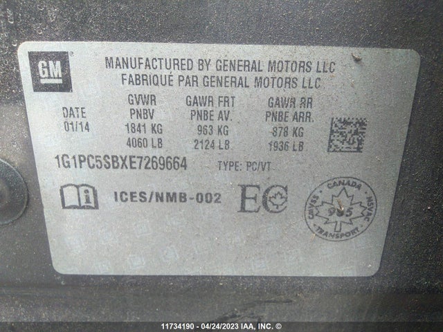 Chevrolet CRUZE LT 2014 1G1PC5SBXE7269664 Image 9