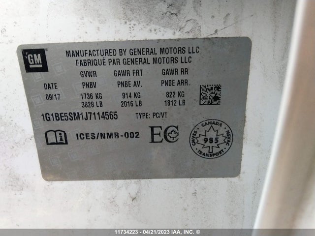 Chevrolet CRUZE LT 2018 1G1BE5SM1J7114565 Image 10