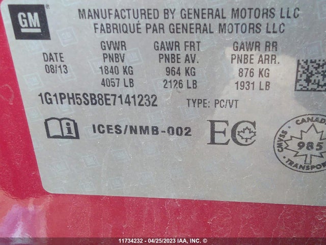 Chevrolet CRUZE ECO 2014 1G1PH5SB8E7141232 Image 10