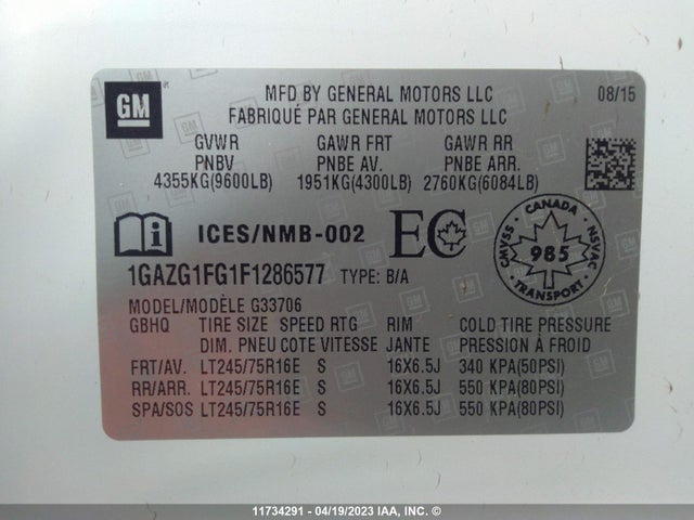 Chevrolet Express G3500 Lt 2015 1GAZG1FG1F1286577 Image 10