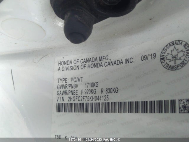 Honda Civic Sedan Ex 2019 2HGFC2F75KH044125 Image 10