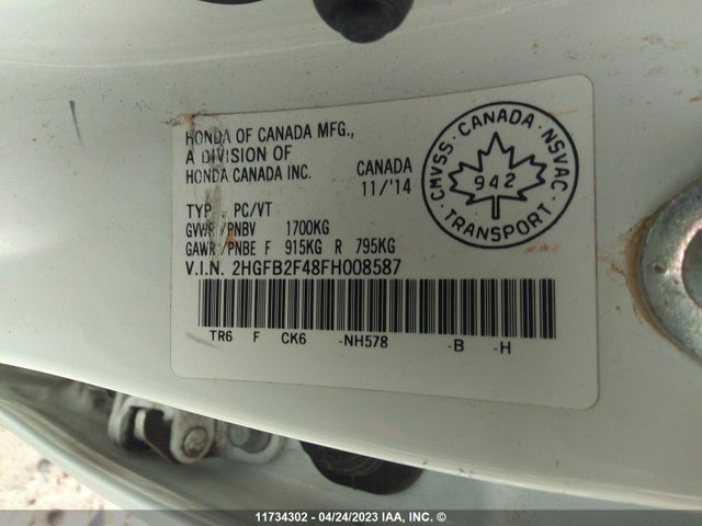 Honda Civic Sedan Lx 2015 2HGFB2F48FH008587 Image 9