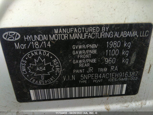 Hyundai SONATA GL 2014 5NPEB4AC1EH916387 Image 10