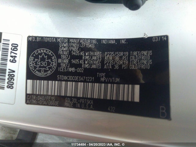 Toyota SIENNA SE 2014 5TDXK3DC0ES471231 Image 10