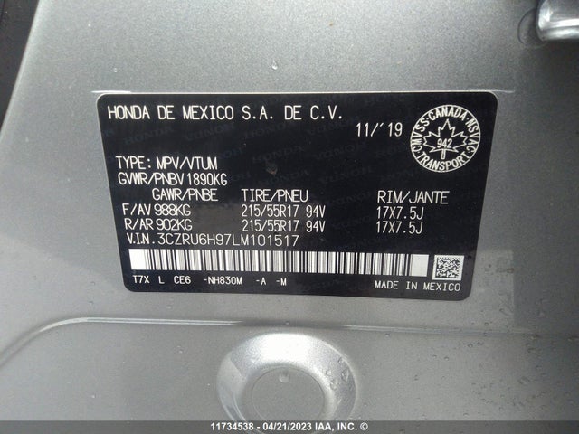 Honda Hr-v Touring 2020 3CZRU6H97LM101517 Image 9