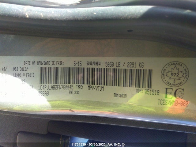 1C4PJLAB2FW760045 Jeep Cherokee Sport