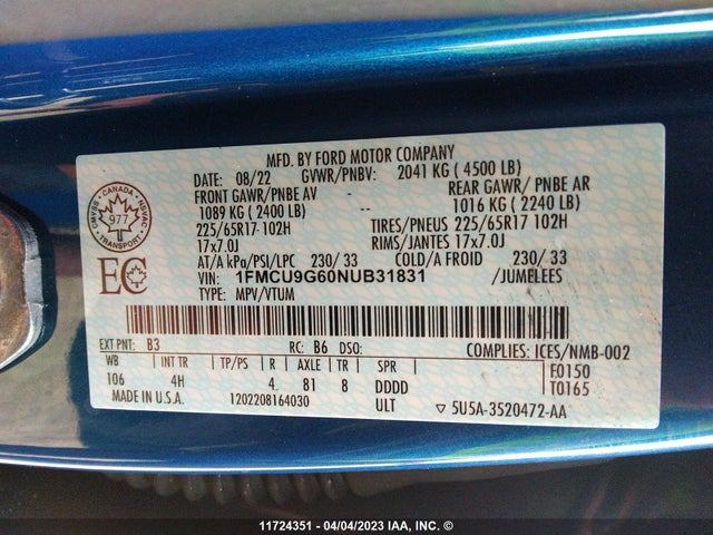 Ford ESCAPE SE 2022 1FMCU9G60NUB31831 Image 9