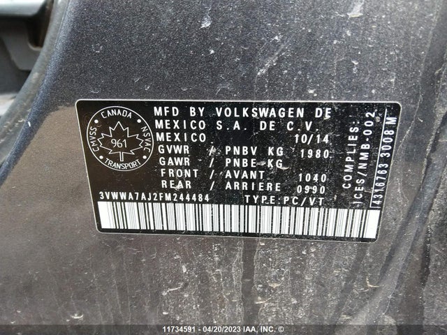 3VWWA7AJ2FM244484 Volkswagen Jetta Sedan Comfortline