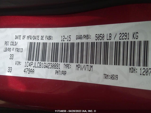 1C4PJLCB1GW230891 Jeep Cherokee Latitude
