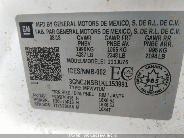 Chevrolet TRAX LS 2019 3GNCJNSB1KL153991 Image 10