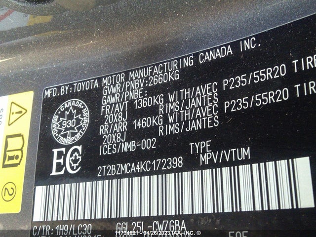 2T2BZMCA4KC172398 Lexus Rx Rx 350