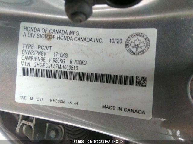 Honda Civic Sedan Lx 2021 2HGFC2F57MH000810 Image 9